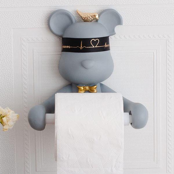 Hanbosym Toilet Paper Holder For Wall，Ninjia Bear Toilet Roll Holder，Decorative Toilte Roll Hanger for Bedroom (Grey)
