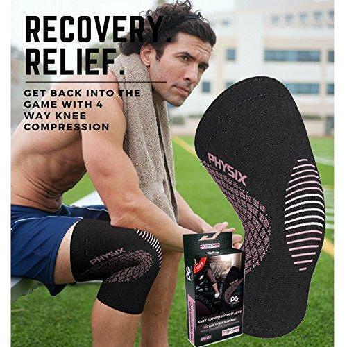 Physix Gear Knee Support Brace - Premium Recovery & Compression Sleeve For Meniscus Tear, ACL, MCL Running & Arthritis - Best Neoprene Stabilizer Wrap for Crossfit, Squats & Workouts -Single Pink XXL 3