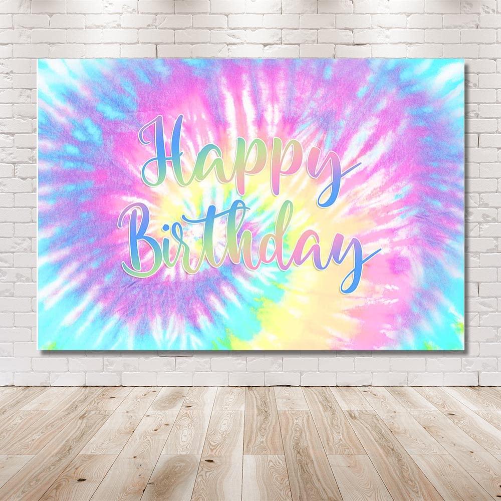 MEHOFOND 7x5ft Tie Dye Birthday Party Backdrop Macaron Pastel Girl Happy Birthday Background Rainbow Bday Party Decorations Cake Smash Table Banner Supplies Photo Studio Prpos 1