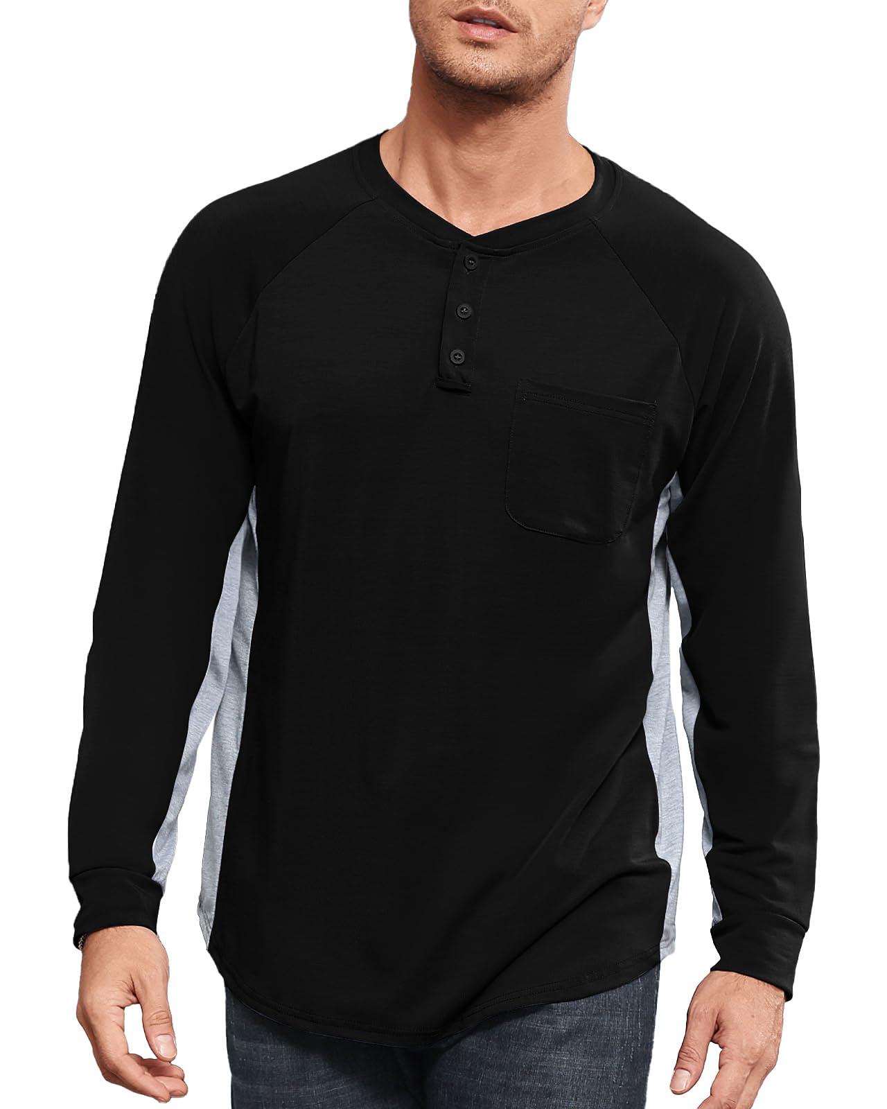 Ophestin Men's Henley Shirts Long Sleeve Tops for Men Casual Fashion Button T Shirts Black L 0