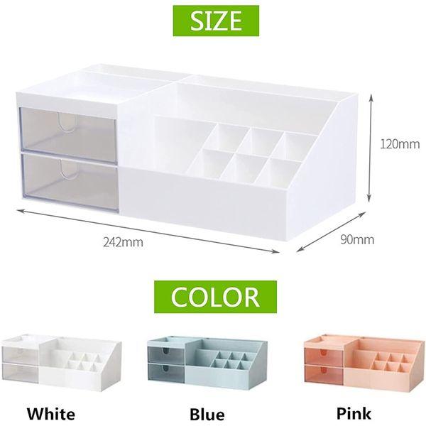 RUBRYKAZ Desk Storage Box,Desk Organizer,Makeup Organizer,Desktop Drawer Organizer,Vanity Organizer,Cosmetic Storage Organizer,Mini Desk Storage for Office Supplies,Bathroom Counter or Dresser - Blue 1