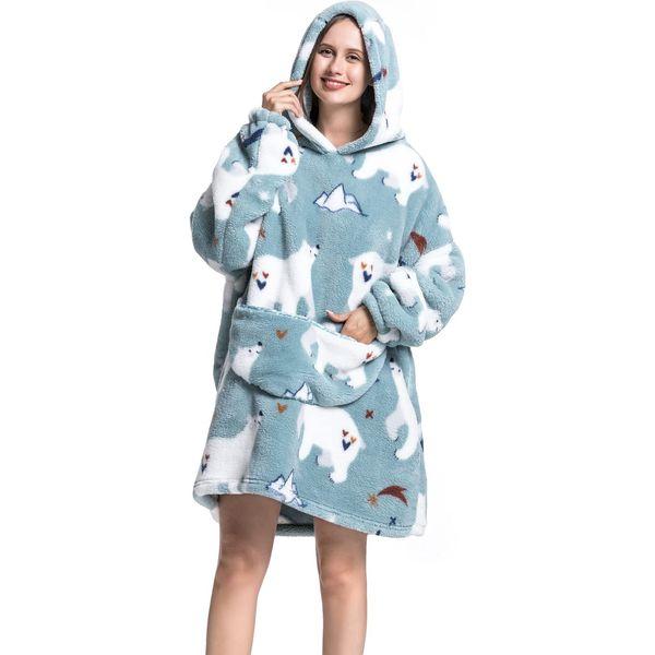 Ruiuzioong Oversized Hoodie Sweatshirt Blanket,Super Soft Warm Comfortable Blanket Hoodie for Women and Men Adults with big Pocket (adults,Eisbär) 2