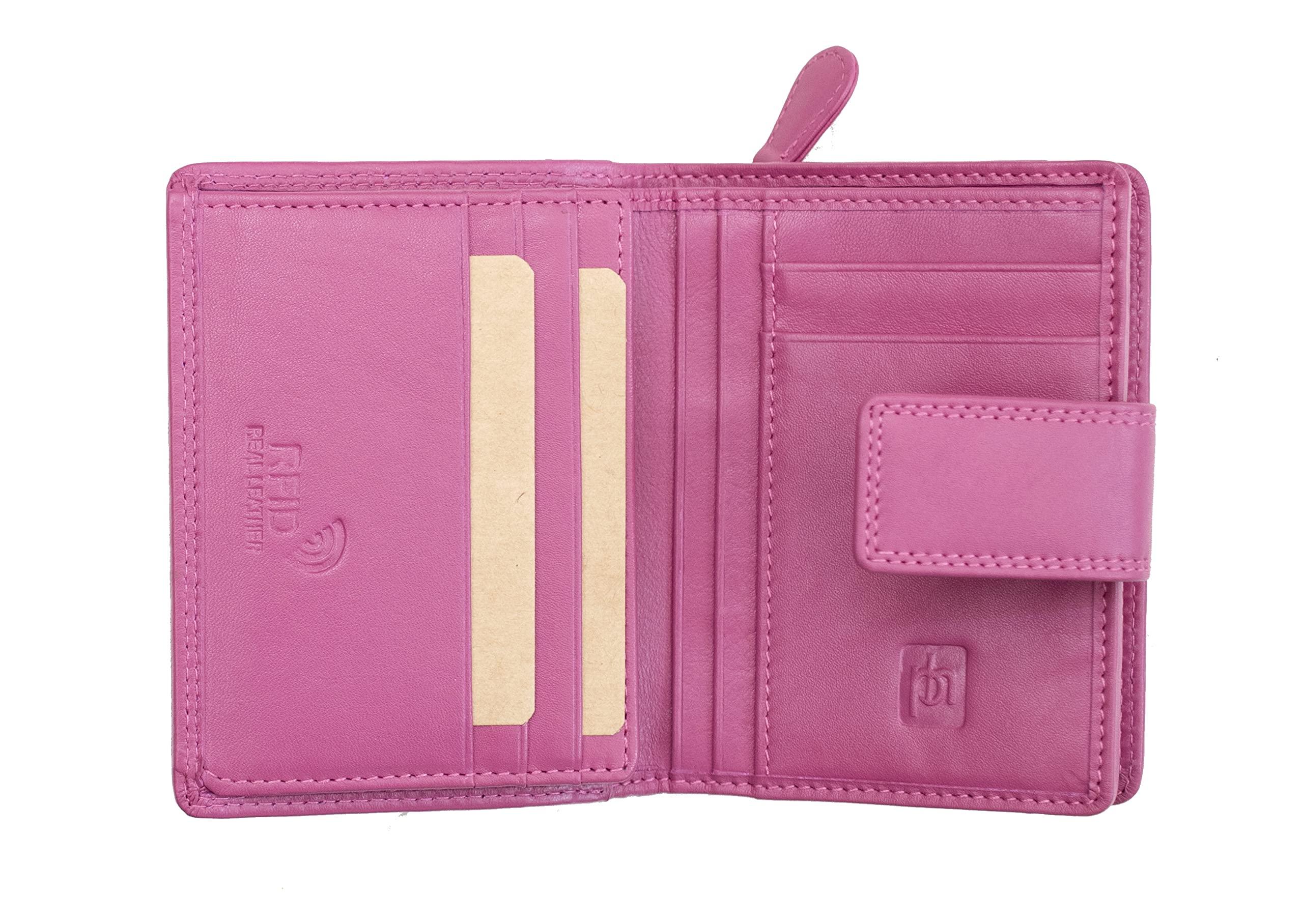 Prime Hide Woman's Leather Purse, Premimum Leathers Medium Sized, Ladies Soft Designer RFID Blocking Trifold - Cerise 1