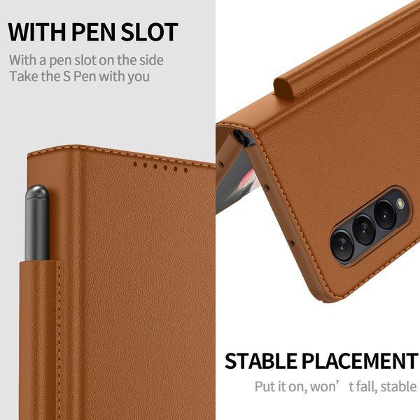 Vizvera for Samsung Galaxy Z Fold 3 Case with S Pen Holder, Three-in-one Magnetic Flip Split All-inclusive Leather With Wallet Card Slot Protective Cover for Galaxy Z Fold 3(Brown) 2
