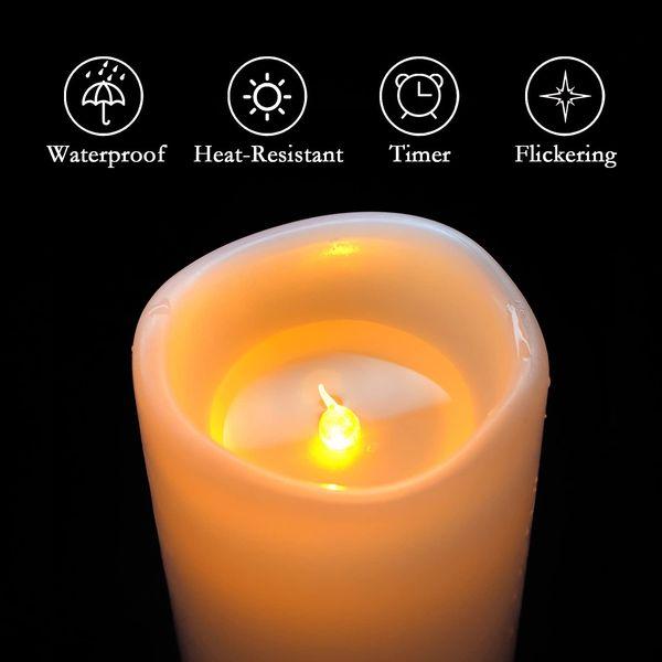 Homemory 8" x 4" Waterproof Outdoor Flameless Candles with Remote Control and Timer, Battery Operated Flickering LED Pillar Candles for Indoor Outdoor Lanterns, Porch, Long Lasting, Set of 2 4