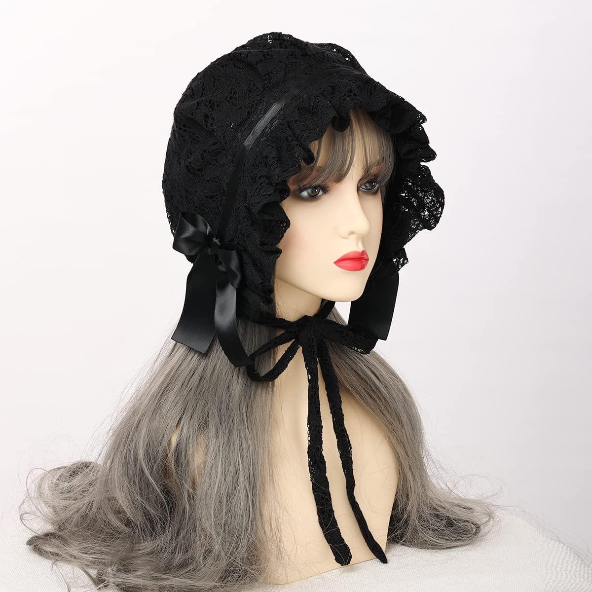 COSDREAMER Womens Victorian Bonnet Pioneer Colonial Pilgrim Bonnet Oversized Bonnet (Black) 1