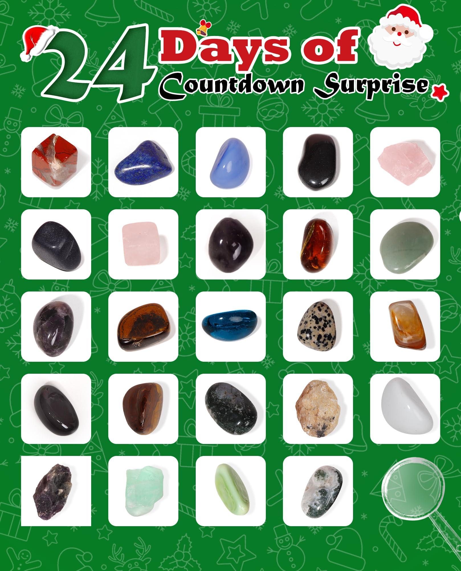 Gemstone Advent Calendar 2023 For Kids, Christmas Countdown Calender, 24 PCS Crystals, Natural Rock Stones and Minerals, DIY Advent Calendar, Christmas Gifts for Girls Boys Geology Enthusiasts 1