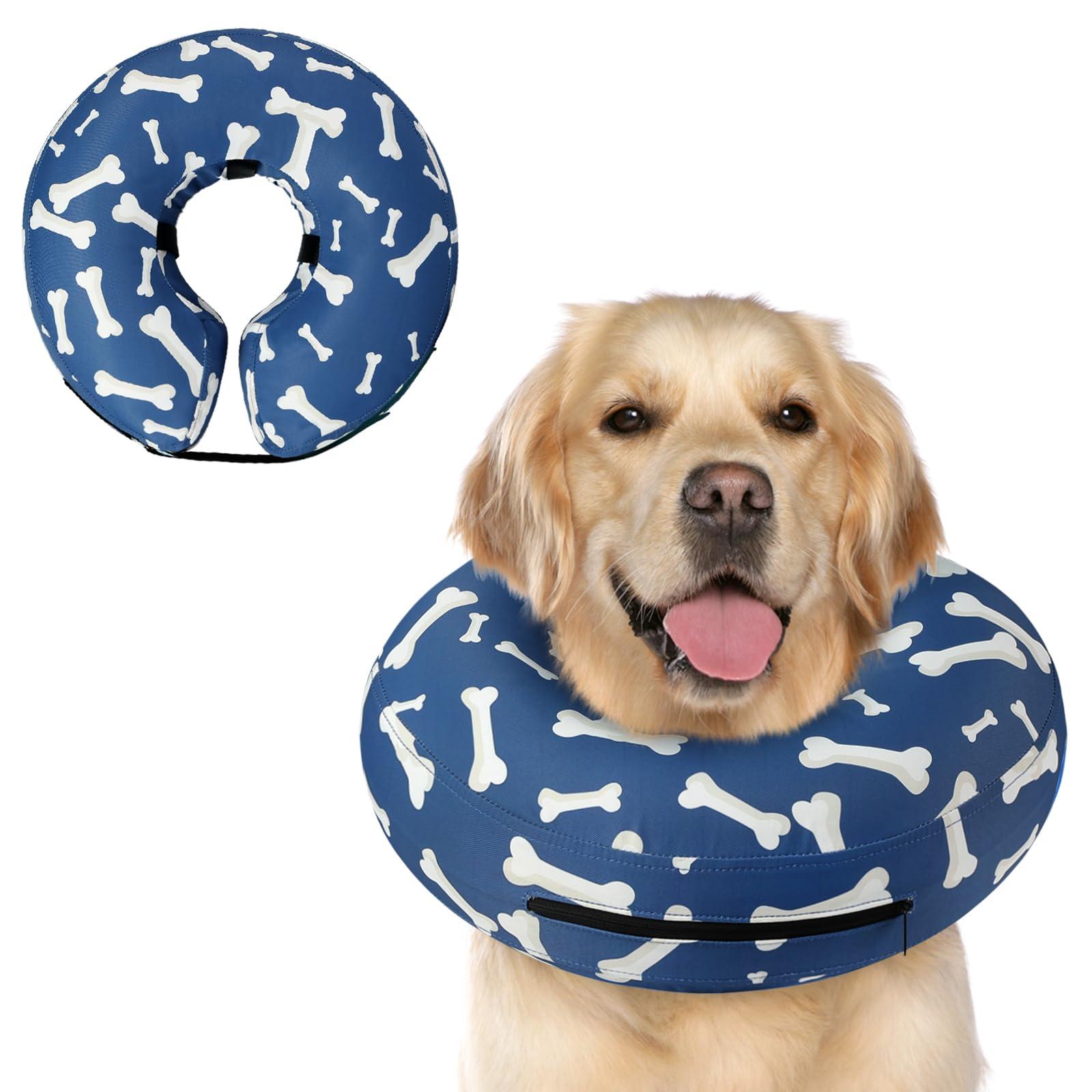 Supet Dog Collar, Inflatable Collar for Dogs and Cats, Alternative After Surgery, Adjustable, Comfortable Protective Collar for Pets (Blue Bone, L)