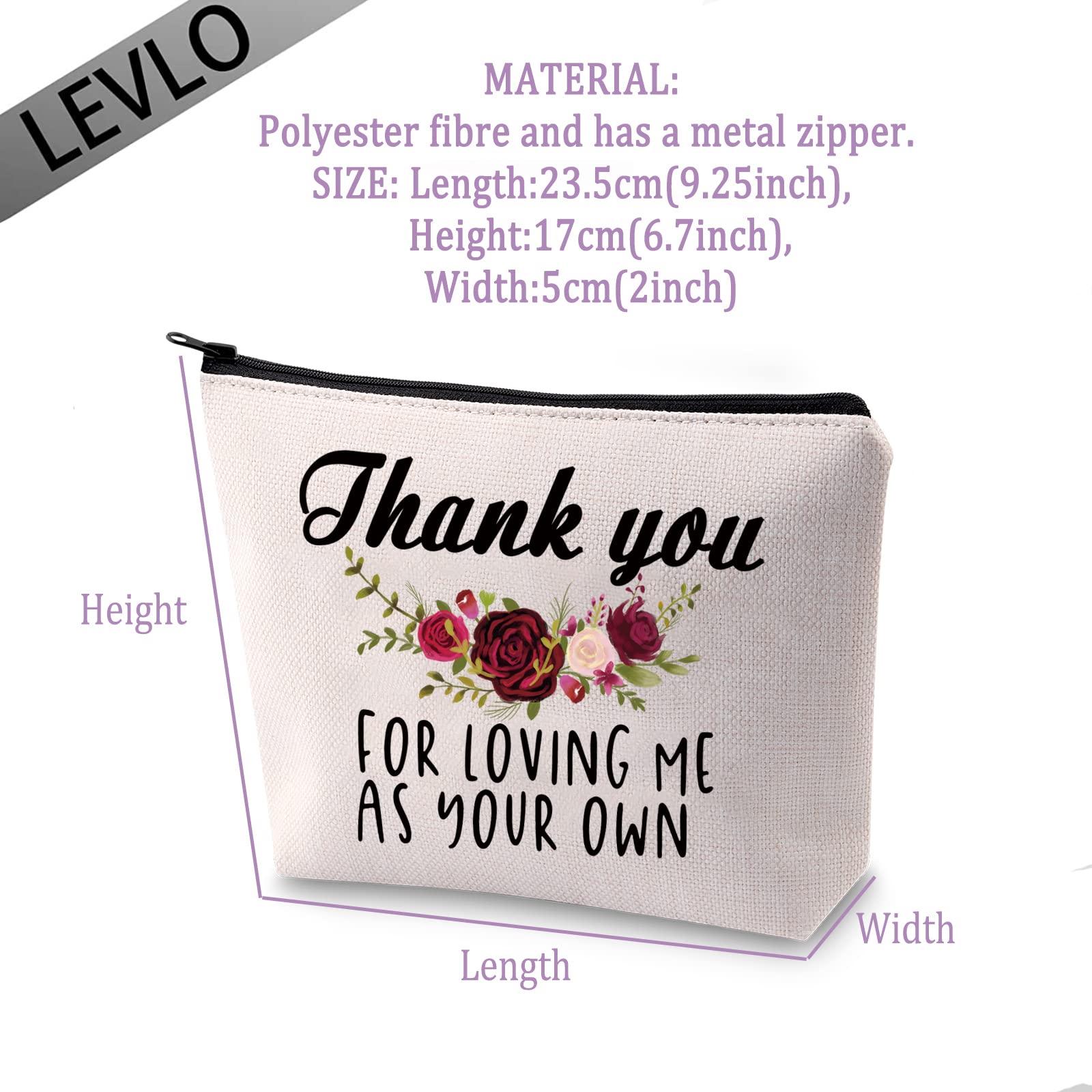 LEVLO Stepmom Gifts Thank You For Loving Me As Your Own Makeup Bags for Mother in law Mother’s day Birthday Gift, Loving Me As Your Own 1