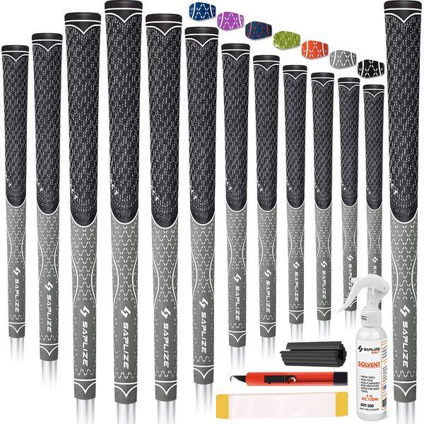 SAPLIZE 13 Golf Grips with Full Regripping Kit, Midsize, Multi-compound Hybrid Golf Club Grips, Black Color 0