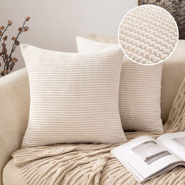 MIULEE Pack of 2 Corduroy Cushion Covers Decorative Throw Pillow Cover Square Pillowcase for Sofa Bedroom Living Room Home 16x16 Inch 40x40 cm White 0