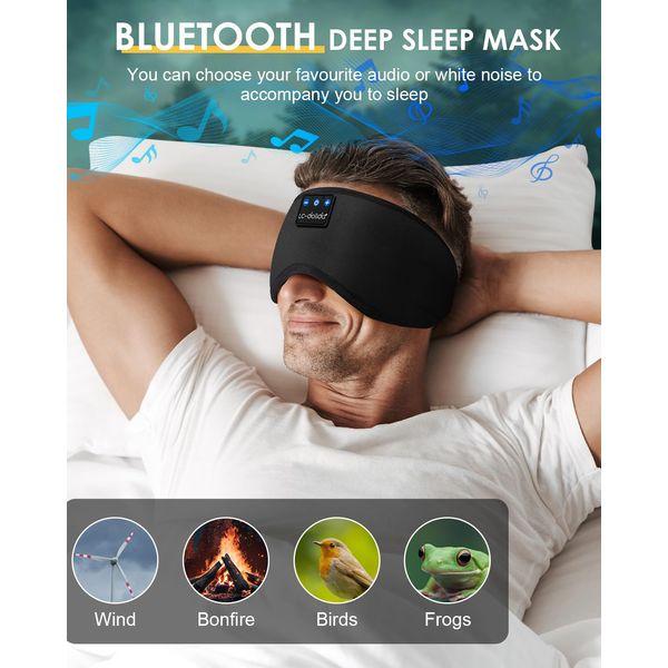 LC-dolida Bluetooth Sleep Mask Headphones for Side Sleeper,100% Blackout Cotton Deep Eye Mask Headphones Can Play 14 Hours,Eye Covers with Travel Bag & 2 Sleep Earplugs,Tech Gadgets for Men Women 4