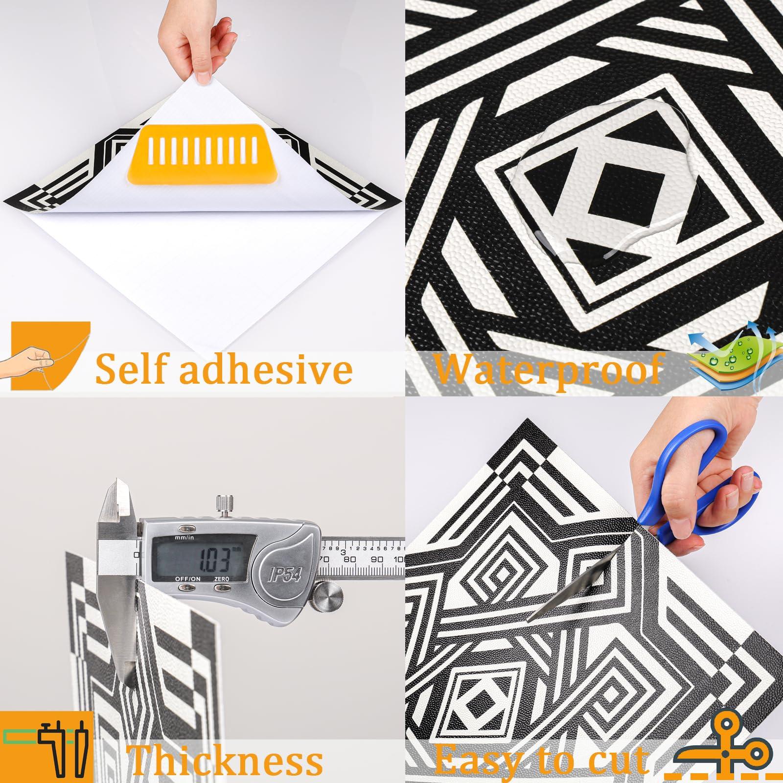 Floor Tiles Self Adhesive Floor Tile, Vinyl Flooring Waterproof, Peel and Stick Floor Tiles for Kitchen Living Room and Bathroom DIY Flooring 30x30cm 10pcs(0.9m2) 4