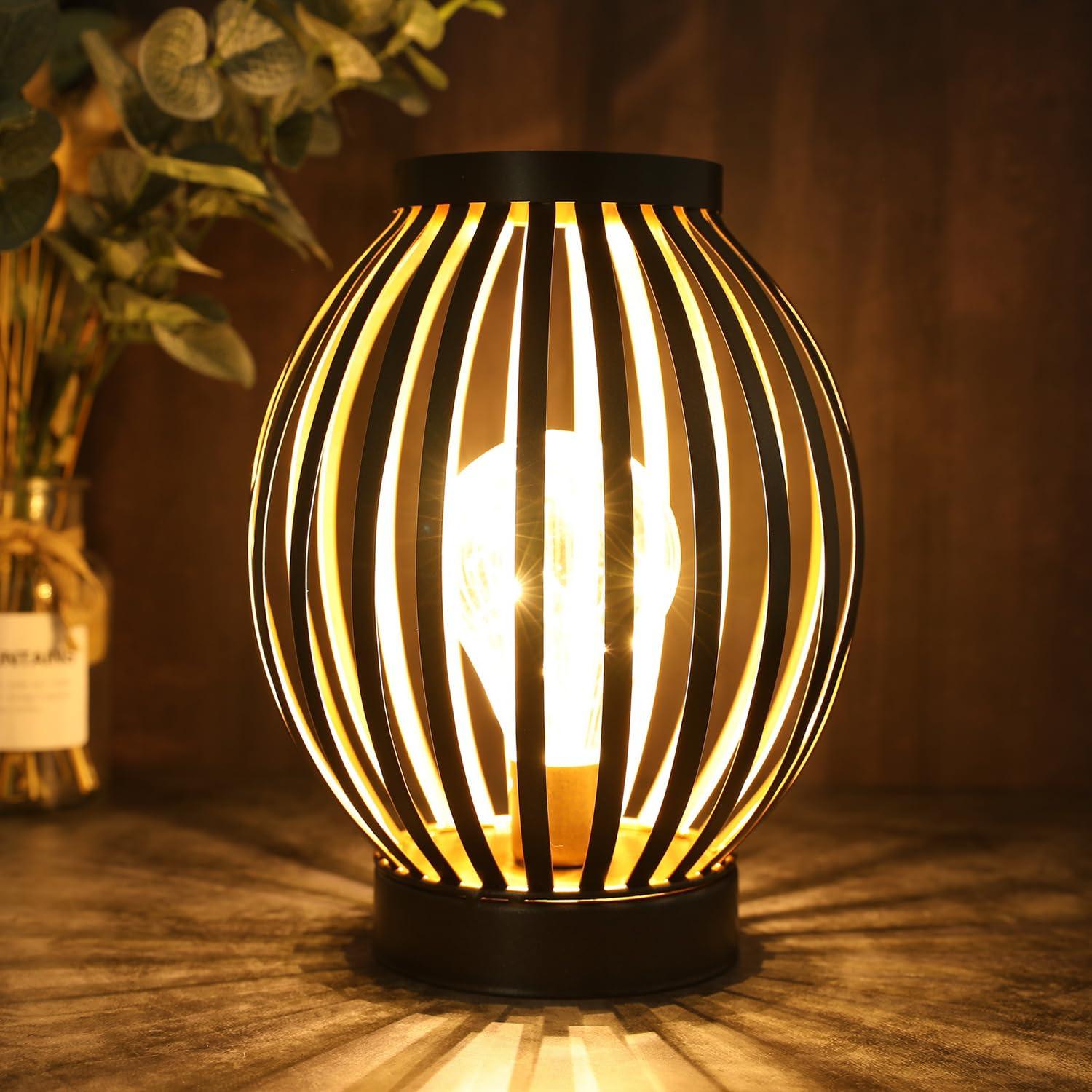 JHY DESIGN Metal Cage Table Lamp Battery Powered, 22cm Tall Cordless Desk Lamp Decorative Bedside Lamps for Bedroom Home Weddings Party Living Room Indoor Gift (Bronze, Round Shape) 4