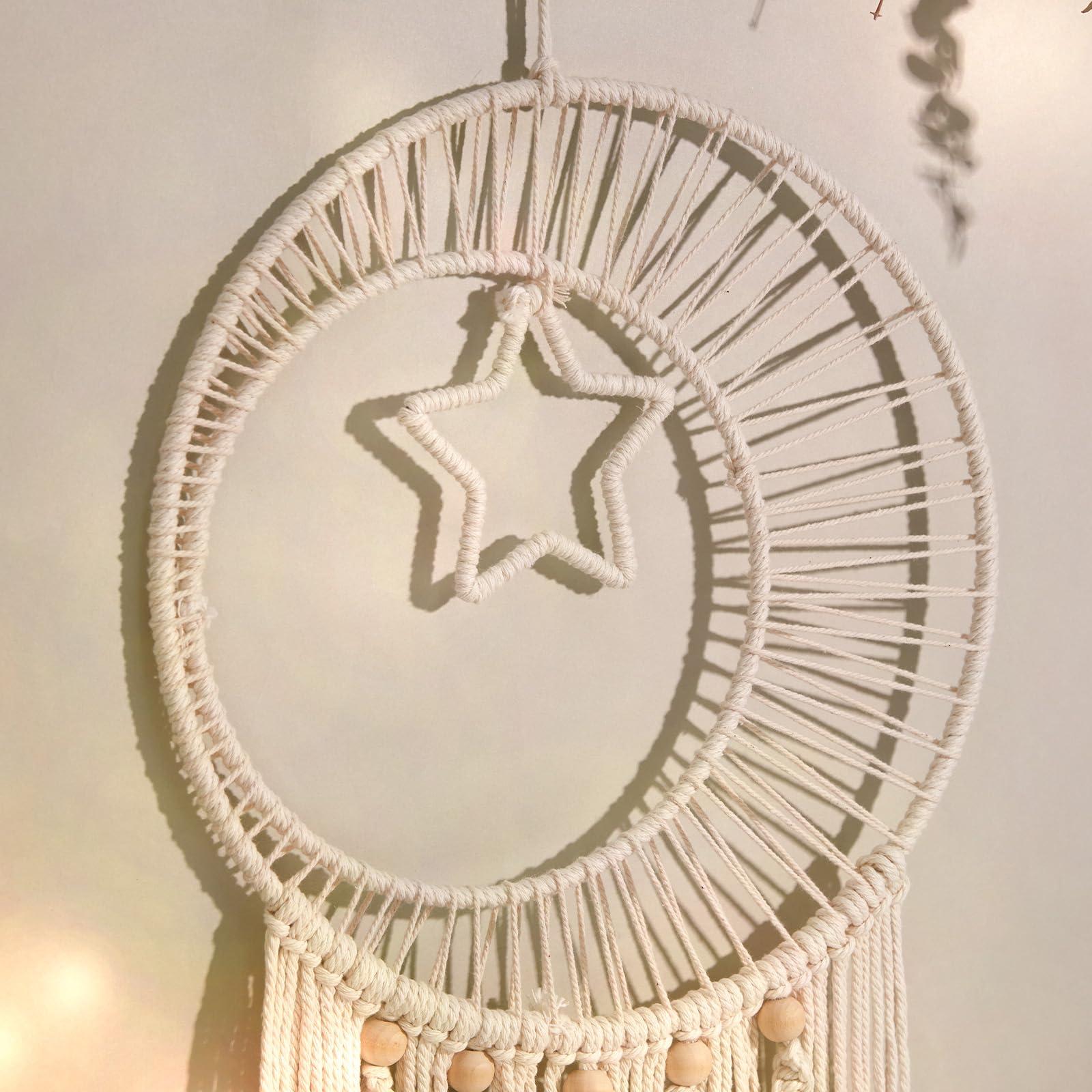 Nice Dream Macrame Dream Catcher Large Dream Catchers for Bedroom Boho Wall Hanging Decor with Tassels Home Decoration Star Moon 2