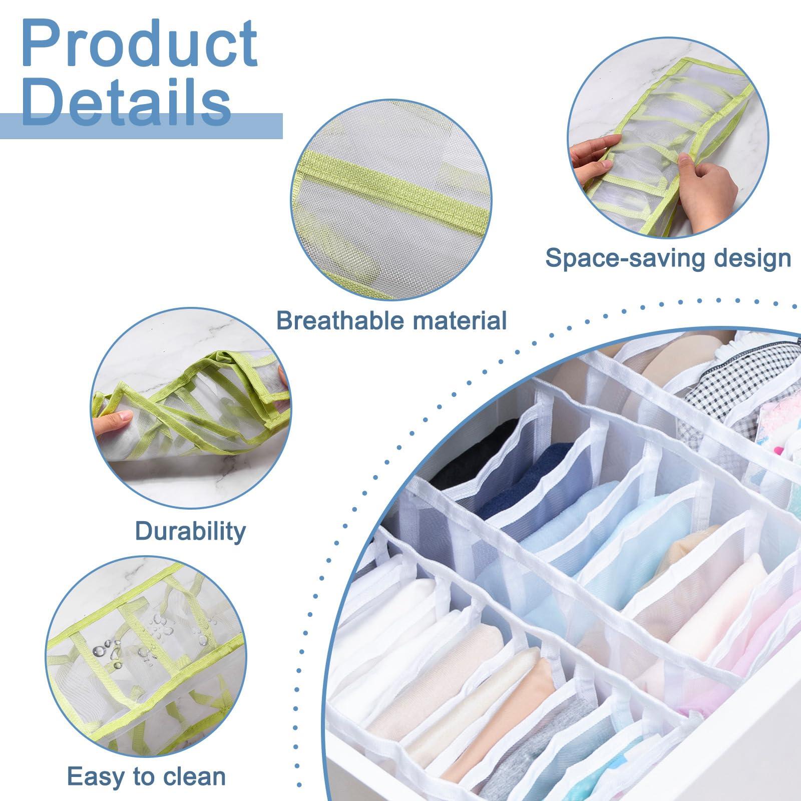 sourcing map 2 Pack Washable Wardrobe Clothes Organizer, 7 Grids Jeans Compartment Storage Box for Storing Jeans, Socks, T-shirt, Pants, Green 2