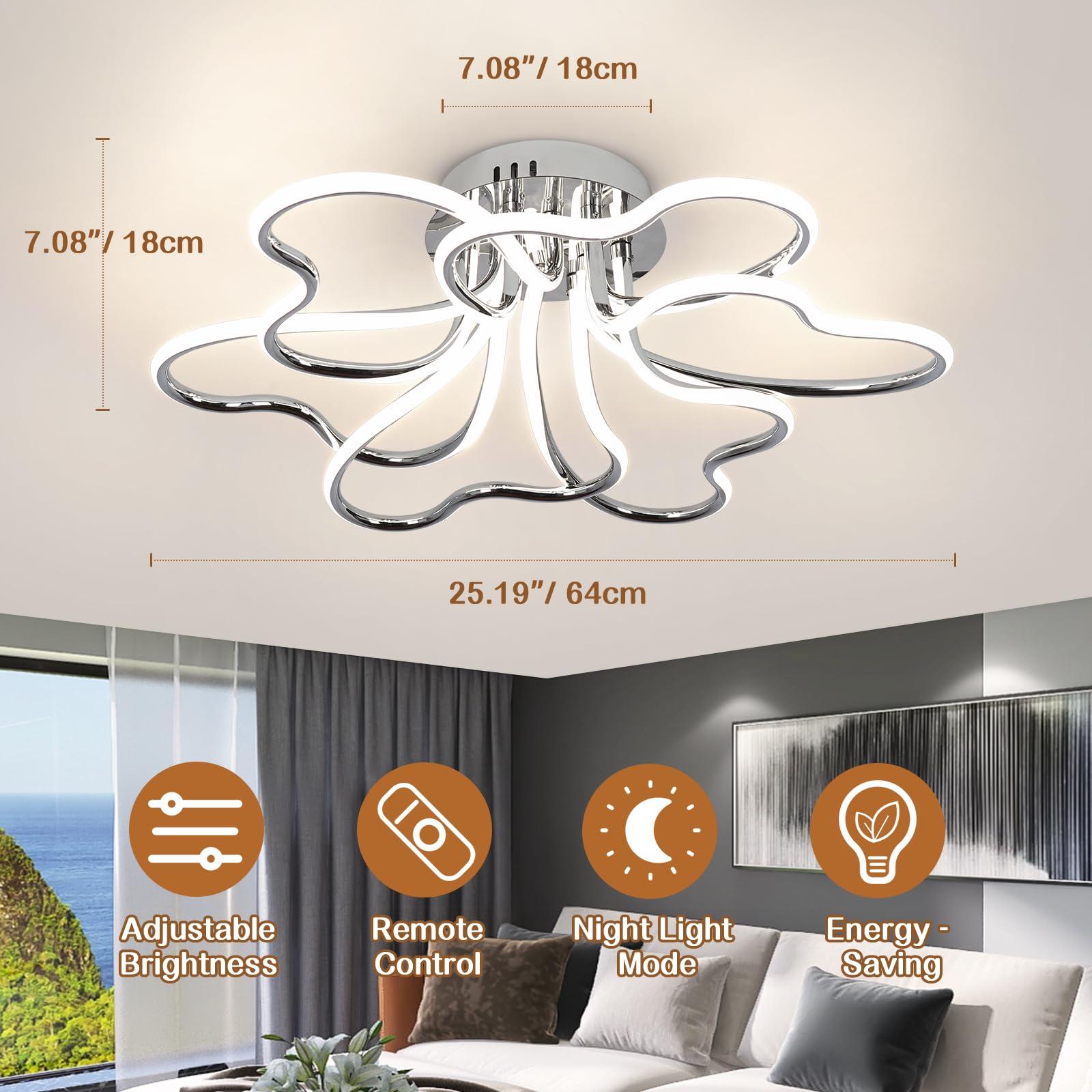 EIDISUNY Dimmable LED Ceiling Light Modern LED Ceiling Lamp with Remote Control, Natural Light 4000K, Chrome Ceiling lighting Fixture for Hallway Bedroom Kitchen Living Room Bedroom - 64cm (Silver) 2