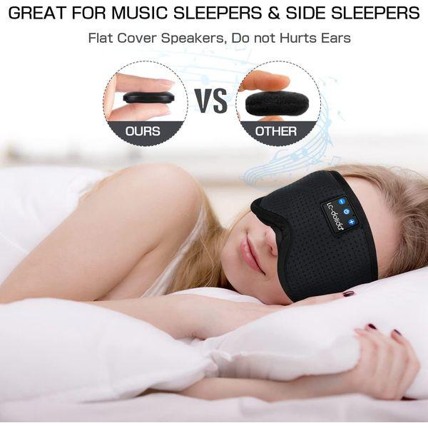 LC-dolida Bluetooth Sleep Mask Headphones for Women Men,100% Blackout 6A Ice Silk Deep Eye Mask Headphones Can Play 14 Hours,Sleep Aids for Adults Eye Covers with Travel Bag & 2 Sleep Earplugs 4