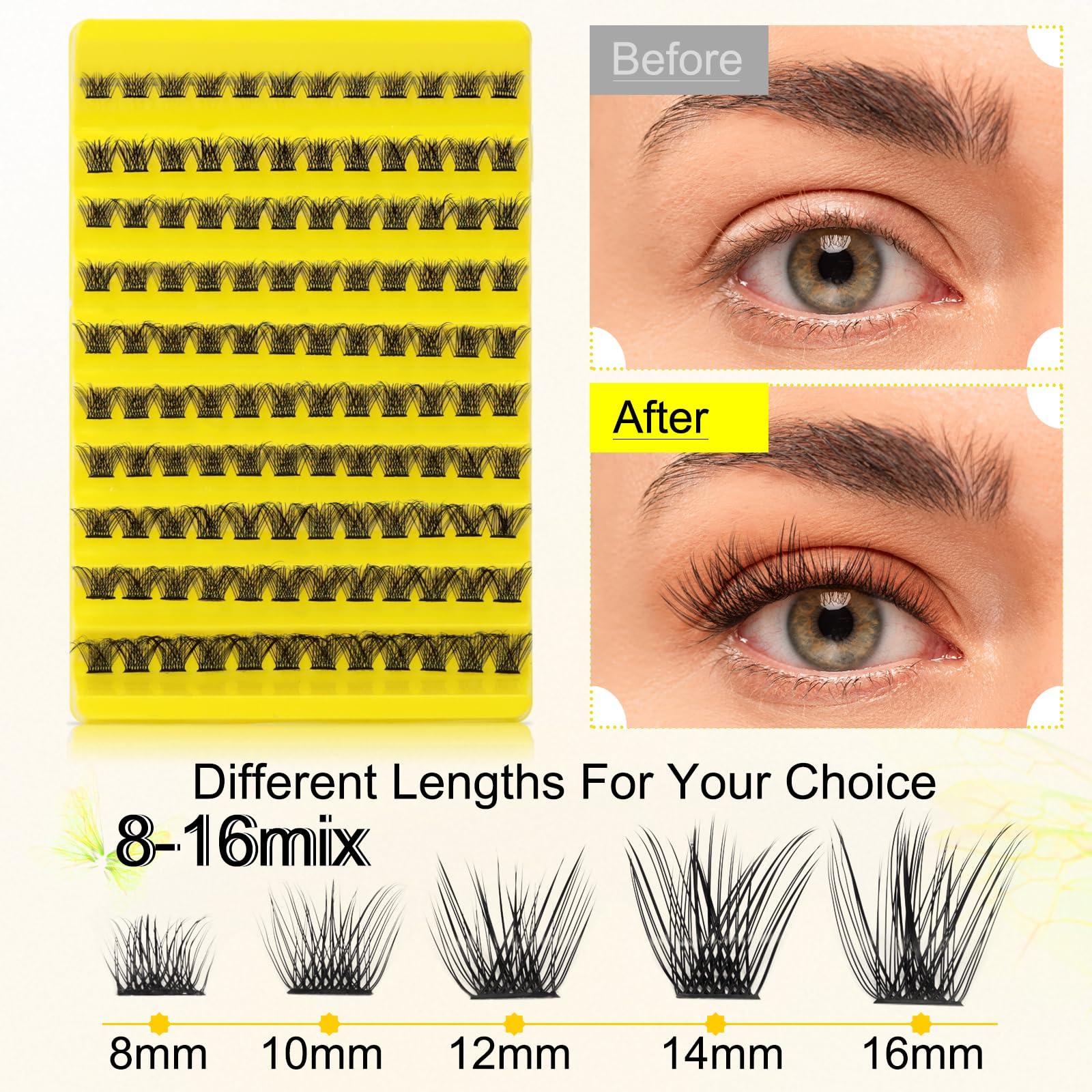 EMEDA D Curl Lash Clusters Mix Individual Lashes Lash Extension Clusters 8mm 10mm 12mm 14mm 16mm DIY Lash Extensions Eyelash Clusters Thin Band (Cluster M01-mix) 2