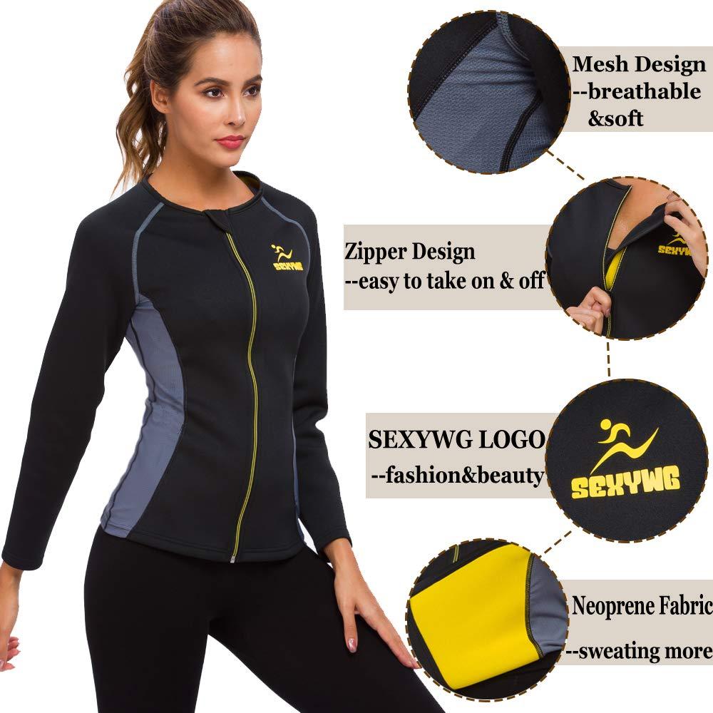 SEXYWG Sauna Suit for Women Sweat - Neoprene Slimming Jacket Zipper Long Sleeve Hot Suits Waist Trainer Top Body Shaper 2