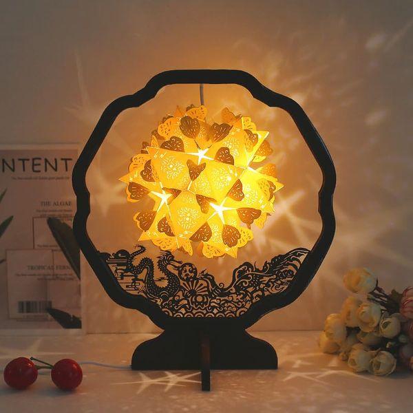 Qishine LED Paper Lantern, Paper Carving Lamp Kit, DIY Papercut Lantern Design Art Shade, Asian Oriental Bedside Light for Valentine's Day , Bedroom Decorations 1