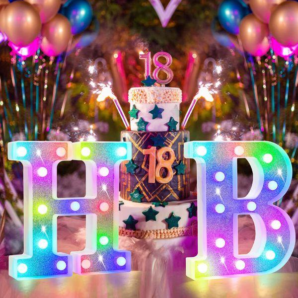 Colorful LED Marquee Letter Lights, RGB Shiny LED Letters with Remote, Glitter Light Up Letters Marquee Signs Battery Powered, Christmas Birthday Home Wedding Party Decoration, Letter G 4