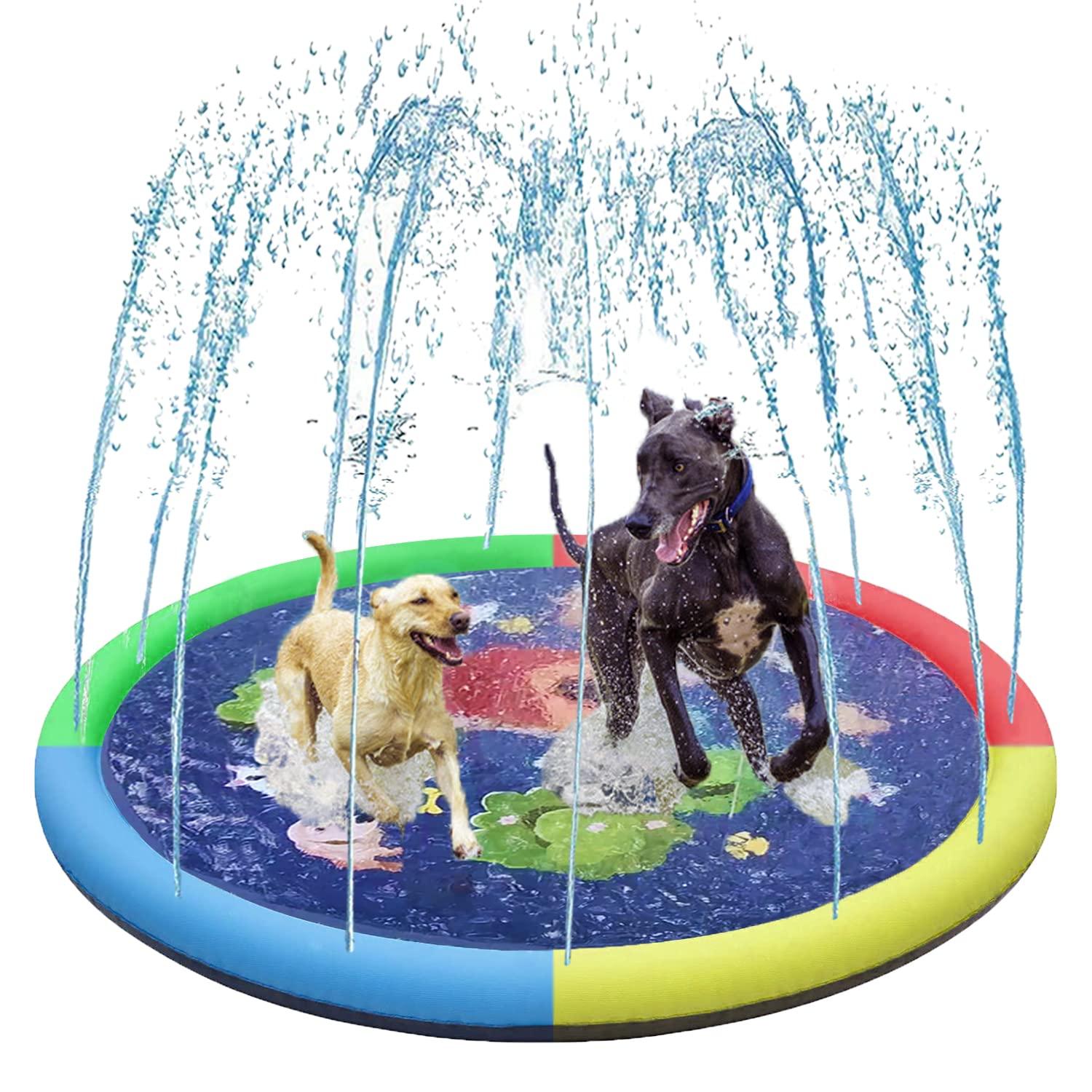 Dog Paddling Pool Foldable Dog Sprinkler Pad,Thickened Durable Pet Kids Splash Pad,Kids Summer Outdoor Garden Play Mat Wading Pool Water Toys(150cm)