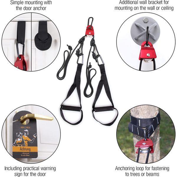 High Pulse® Sling Trainer Set (7 Pieces) - Comprehensive Sling Trainer Kit with Pulley, Door Anchor, Wall Mount, Posters, Door Sign, Bag and Fitness Band for an Effective Full-Body Workout 2