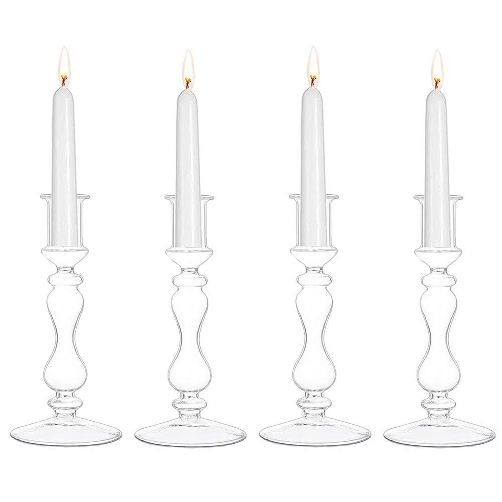 Clear Glass Taper Candle Holders 4 Pcs Candlestick Holders Christmas Halloween Centerpieces Fits for Ø 2.2cm Taper Candles for Home Decorations Wedding Valentines Party Table Centrepiece 0