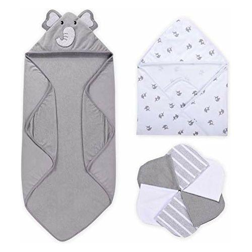 Hooded Baby Towel Set, Momcozy 8-Piece Baby Bath Towel Set, 2Pcs Baby Towel and 6Pcs Baby Wash Cloth, Soft and Super Absorbent Baby Washcloths for Toddlers, Perfect Baby Shower Gift, Cute Elephant 0