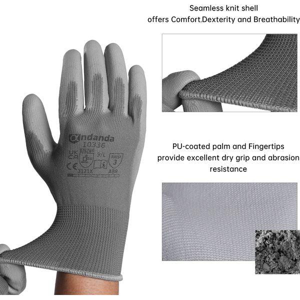 ANDANDA 12 Pair Safety Work Gloves, Seamless Knit Glove with Polyurethane(PU) Coated on Palm & Fingers, Ideal for General Duty Work like Warehousing/Logistics/Assembly, XXL 2