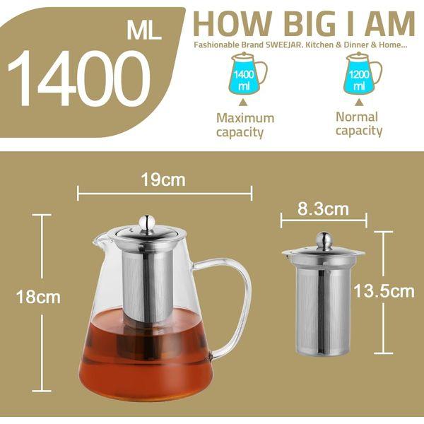 Sweejar Home 1000ml Borosilicate Glass Teapot, Tea Pot with Heat Resistant Stainless Steel Infuser, Suitable for Loose Leaf Tea, Stove and Microwave Safe (4-5 Cups) 4