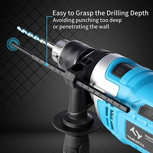 850W Hammer Drill, Tilswall Impact Drill 3000RPM Hand Electric Cored Percussion Drill with Drill Bits Set, Variable-Speed Trigger, 360Â° Rotating Handle for Brick, Wood, Steel, Concrete, Masonry 2