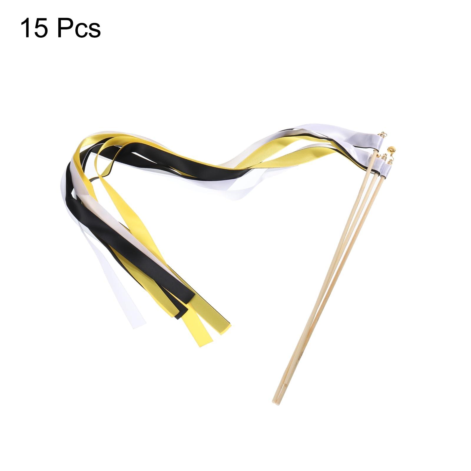 sourcing map 15Pcs Wedding Ribbon Sticks Party Ribbon Streamers Sticks for Wedding Party Celebration Golden, White, Black 7