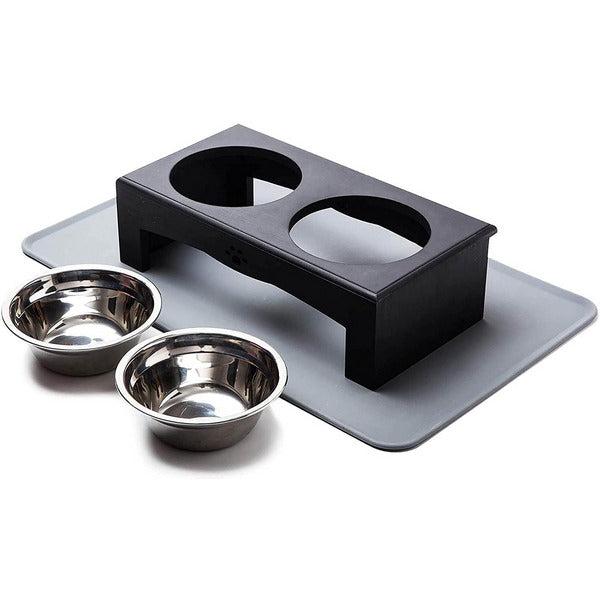 Skython Raised Dog Bowl for Small Dogs and Cats, Elevated Dog Cat Bowl Stand, Dog Food and Water Bowls Feeding Station with Silicone Mat And Double Pet Dishes for Puppies, Kittens