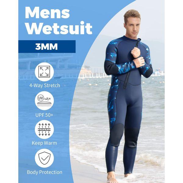 Wetsuit 3mm Wet Suits for Men, Neoprene Full Diving Suits, Front Zip Full Body Keep Warm Wetsuits, for Diving Snorkeling Surfing Swimming Water Sports, Purple Gray M 2
