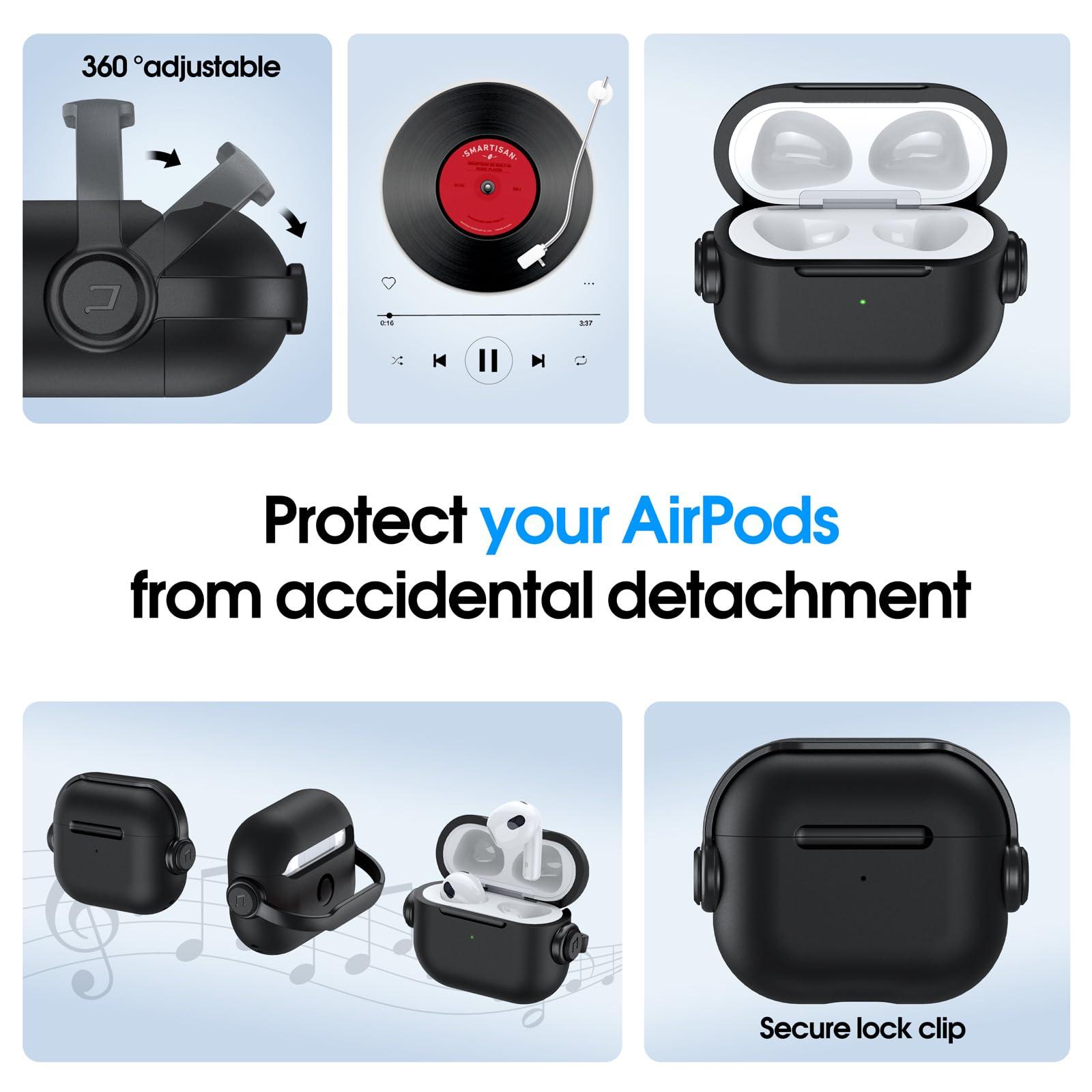 Anqrp Designed for AirPods 3 Case with Lock [Front LED Visible] [Supports Wireless Charging] Music Styling Earphone TPU + PC Protective Cover Compatible with AirPods 3rd Generation, Black 4