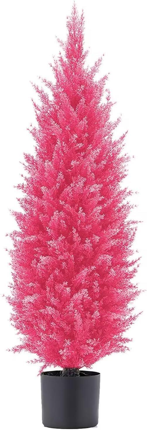 DLD Two unique meaningful trees 35-inch pink artificial Christmas tree decoration, indoor, family porch bedroom, carnival party, artificial shrub plants, Christmas, white beard Santa Claus. 1