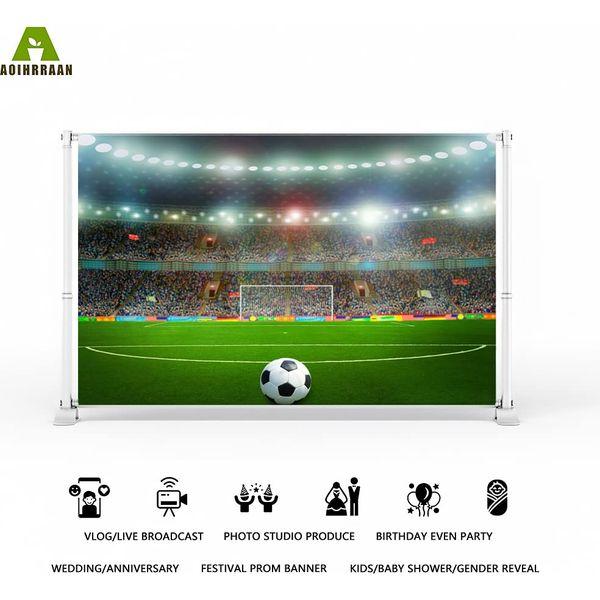 Aoihrraan 3,5x2,5m Football Field Backdrop Soccer Court Match Spotlights Stadium Game Photography Background Sports Theme Party Decor Banner Boys Birthday Video Shoots Portrait Photo Studio Props 1