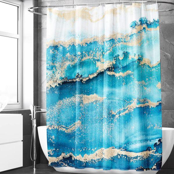 Berkin Arts Bathroom Shower Curtain Set with Abstract Marble Design 70x70 Inch Waterproof Décor Polyester with Hooks Machine Washable for Home Emerald Green Turquoise Drawing Watercolour