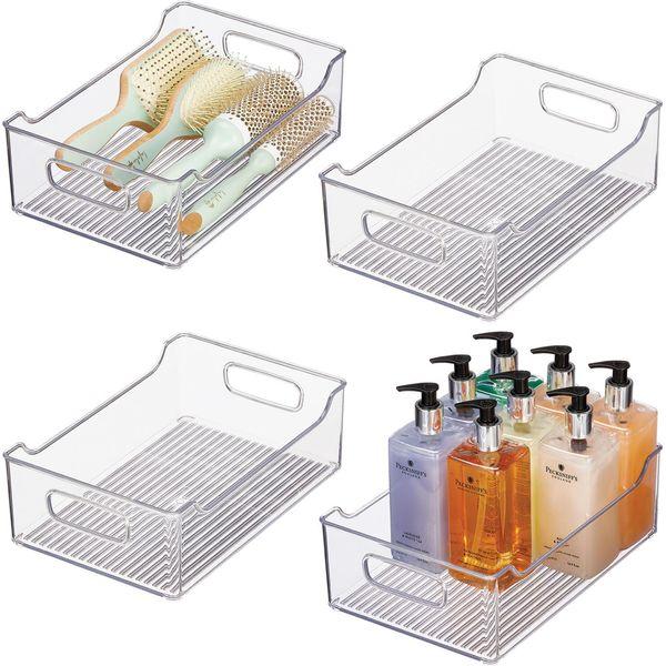 mDesign Bathroom Storage Box - Open Storage Cube for Soaps, Towels and Bathroom Accessories - Bathroom Organiser Box - Set of 2 - Clear 0