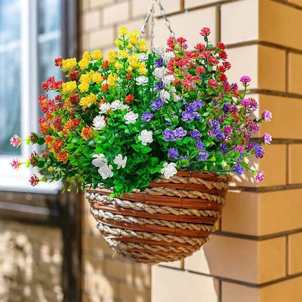 VISVIC 14 Bundles Artificial Flowers, UV Resistant Fake Flowers Faux Plastic Flowers for Hanging Garden Porch Window Wedding Party Farmhouse Décor, 7 Colors 1