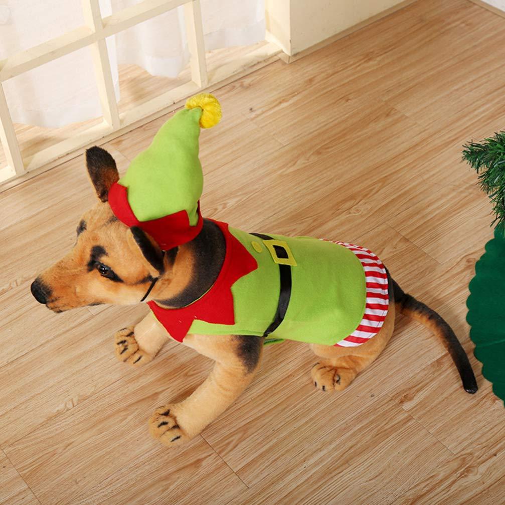 2Pcs Dog Elf Costume with Hat Santa 2020 Xmas Outfit for Puppy Kitten Small Cats Dogs Pets 4