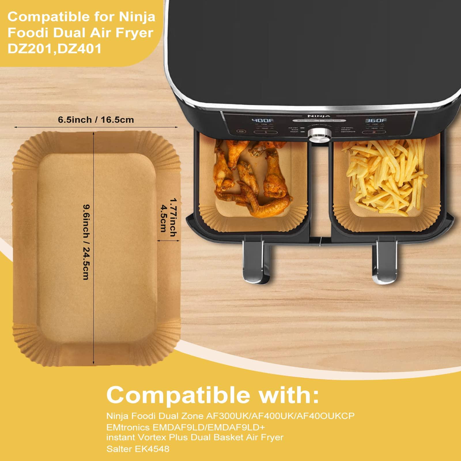 Rectangle Air Fryer Liners（8.6 * 5.5in）Air Fryer Disposable Paper Liners for Ninja AF300UK AF400UK, Salter and Other Dual Zone Air Fryer,Oil and Water Resistant on Both Sides, for Air Fryer, 100Pcs 1