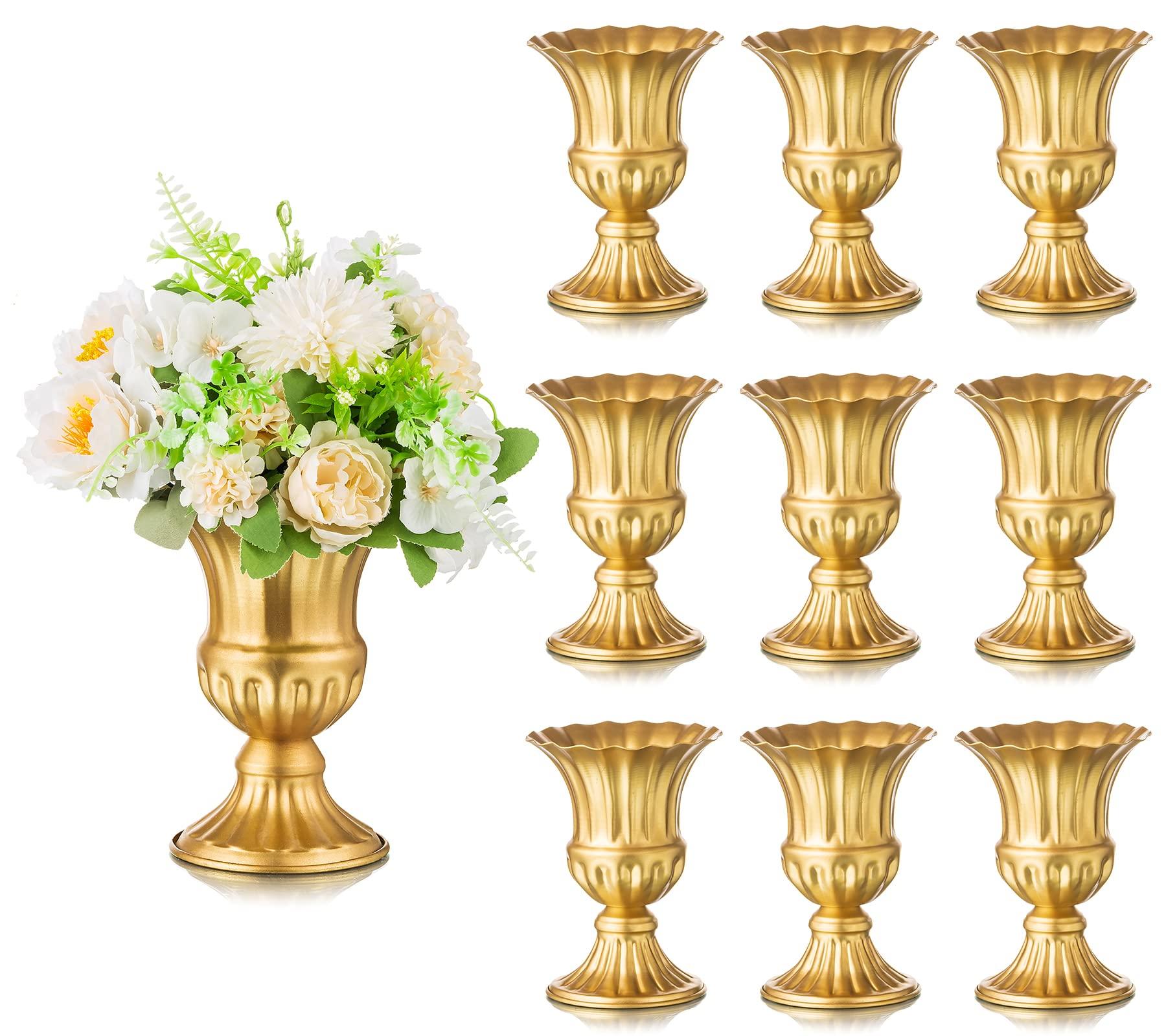 Sziqiqi Grey Metal Flower Vase - 10Pcs Small Vintage Flower Arrangement Pots for Wedding Table Centerpiece, Trumpet Planter Urn for Anniversary Ceremony Party Birthday Decoration, 16cm 0