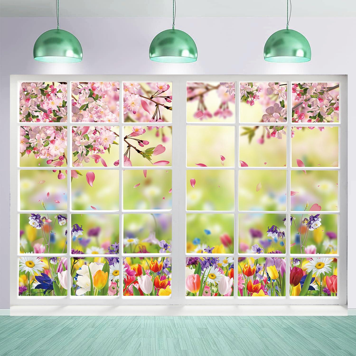 Spring Backdrop for Photography 10x8FT Spring Window Nature Pink Flowers Background Easter Party Decorations Baby Shower Kids Portrait Photo Booth Props 0