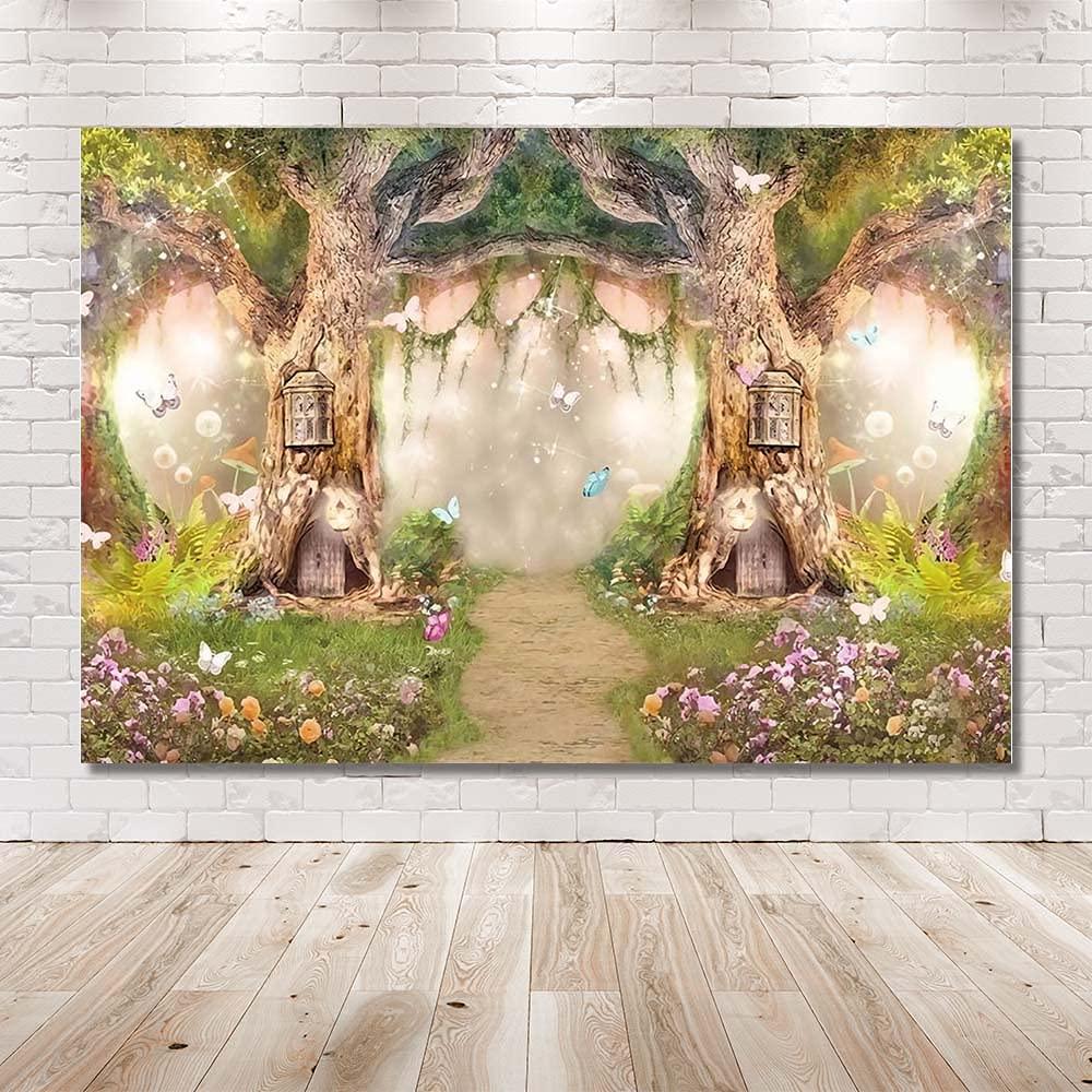 MEHOFOND 7x5ft Fairytale Forest Backdrops Wonderland Princess Photography Props Enchanted Fairy Flower Photo Background for Party Decoration Wallpaper Photo Shoots Studio Booth 1