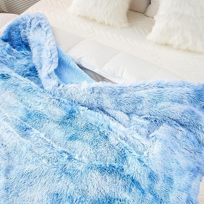 CASOFU Throw Blanket Fluffy Blanket Blue Faux Fur Throw Blanket Sofa Throw Thick Warm Sherpa Blanket for Bed Cozy Soft Fuzzy Blanket Winter 150 x 200 cm 1