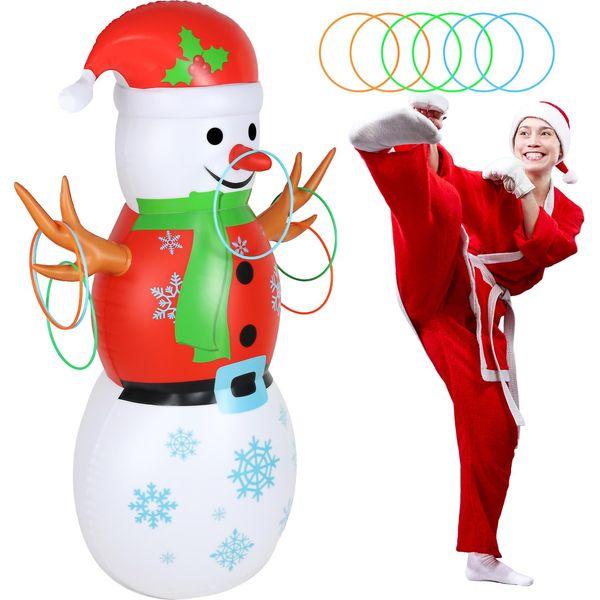 Fuyamp Boxing Punching Bag, Christmas Snowman Inflatable Punching Bag with 6 Throwing Rings, Free Standing Bounce Back Roly-Poly Toy, Christmas Party Toys for Kids Adults