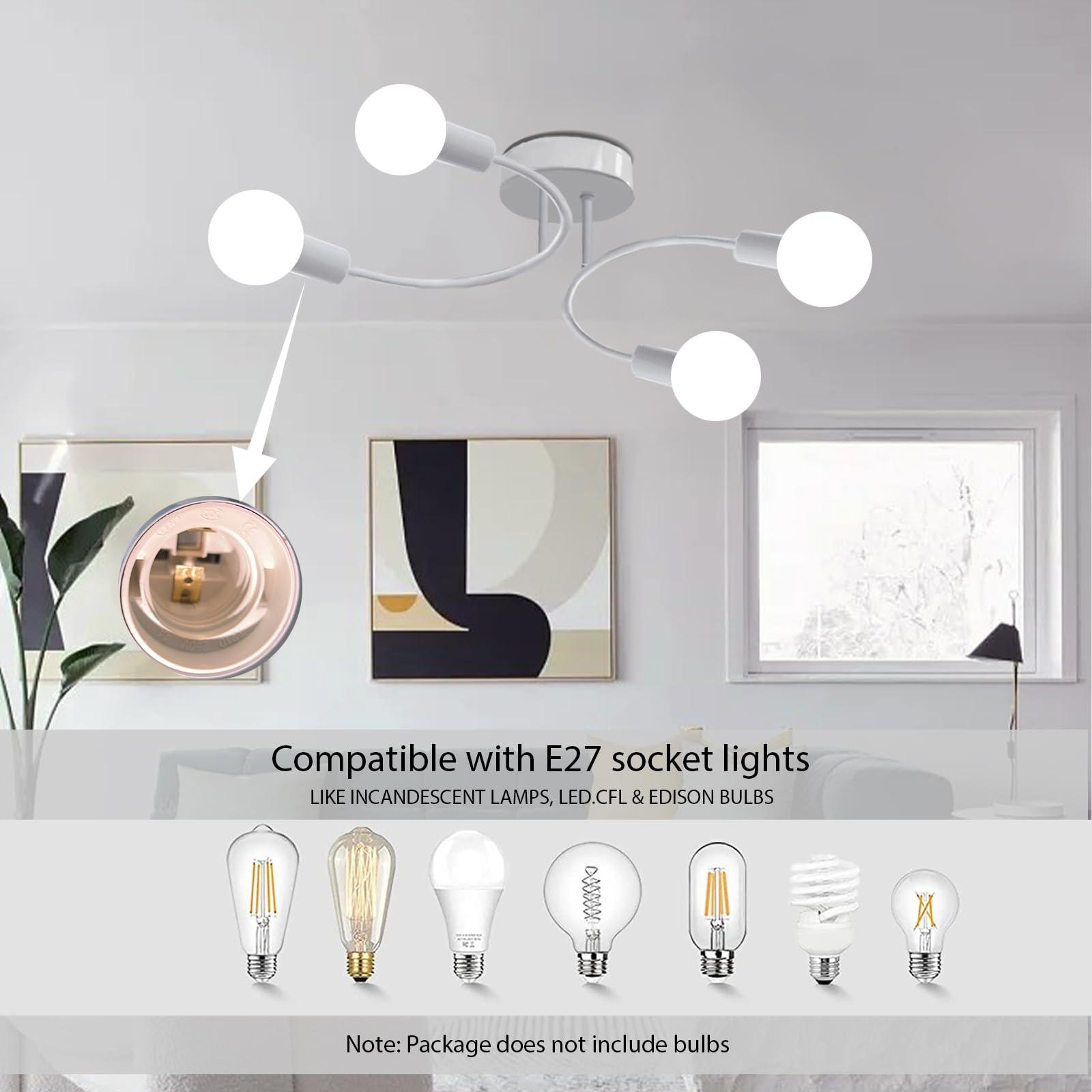 niuniaj Industrial Ceiling Lights 4 Bulbs Chandeliers Ceiling Light, Compatible with E27 LED, CFL and Edison Lamp, Ceiling Lights Living Room for Bedroom Dining Room Kitchen (NO Bulb) 2